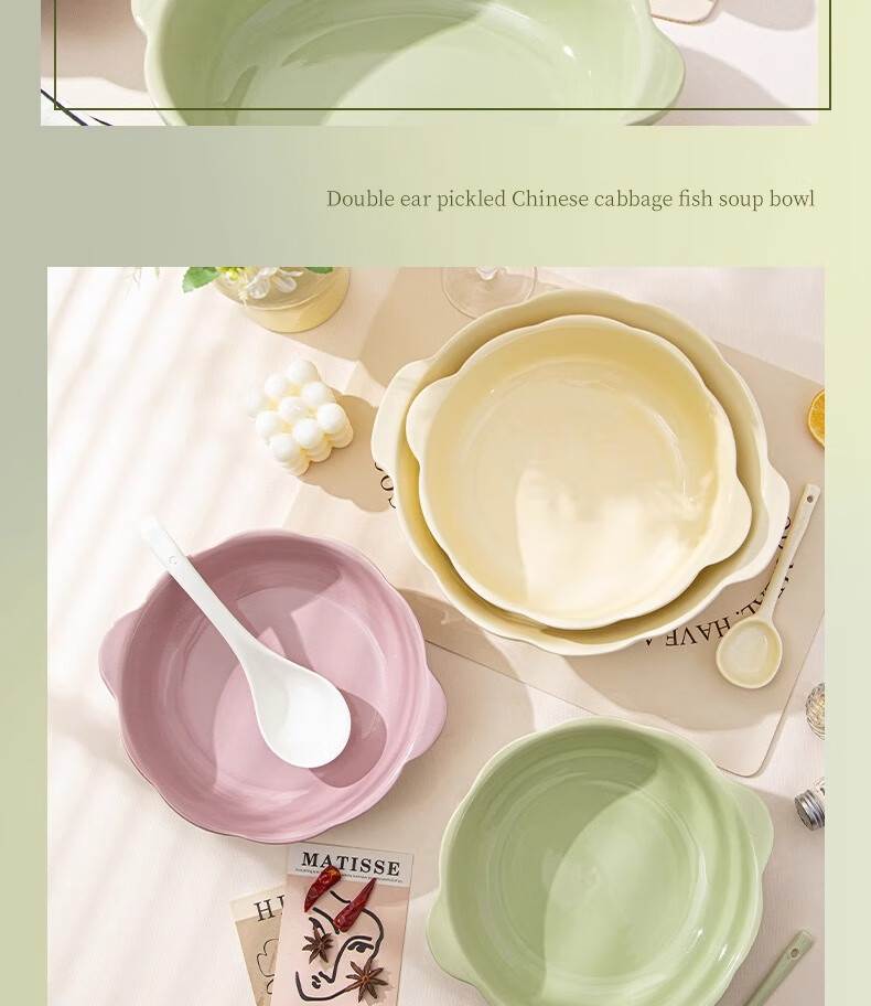 PINYU Sauerkraut Fish Large Bowl with Double Handles, 10-Inch Soup Bowl for Home Use, Specially Designed for Boiled Fish And Crayfish, Milk White 4