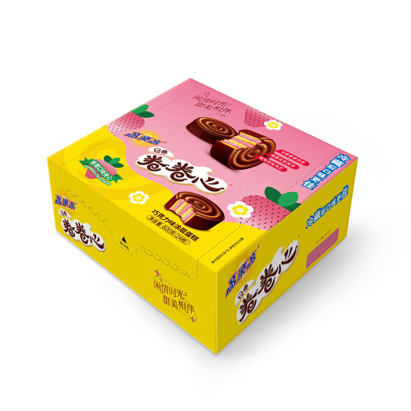 高乐高 卷卷心面包600g24枚草莓味 瑞士卷夹心巧克力涂层蛋糕休闲零食