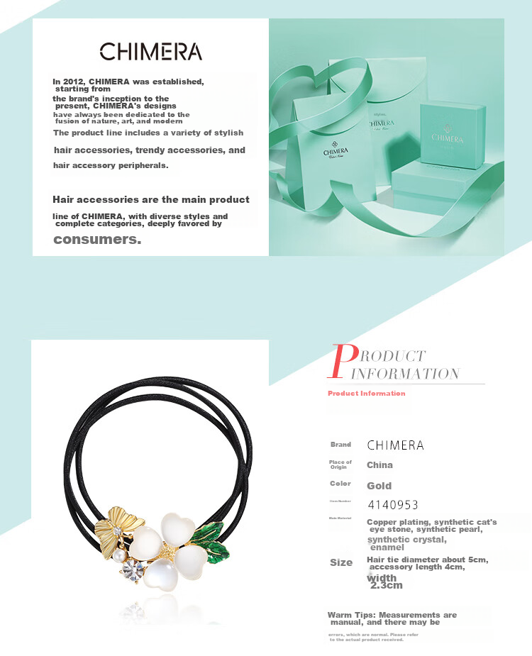 CHIMERA High-End Hair Tie, Cat's Eye Stone Four-Leaf Clover Hair Clip, Ponytail Elastic Band, Birthday Gift for Wome 2