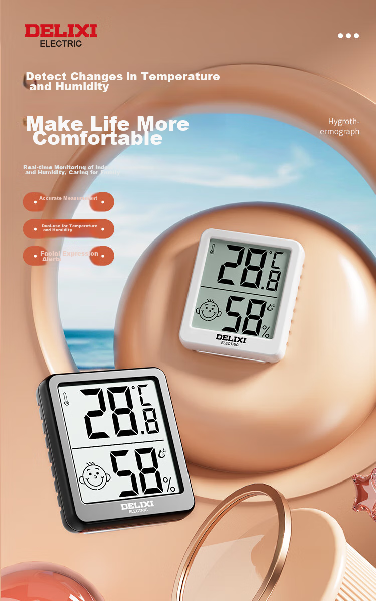 DELIXI ELECTRIC Electronic Thermometer for Indoor, Car, Office, Home, Bathroom, Baby Room, Digital Display High-Precision Wall-Mounted Temperature And Humidity Meter 1