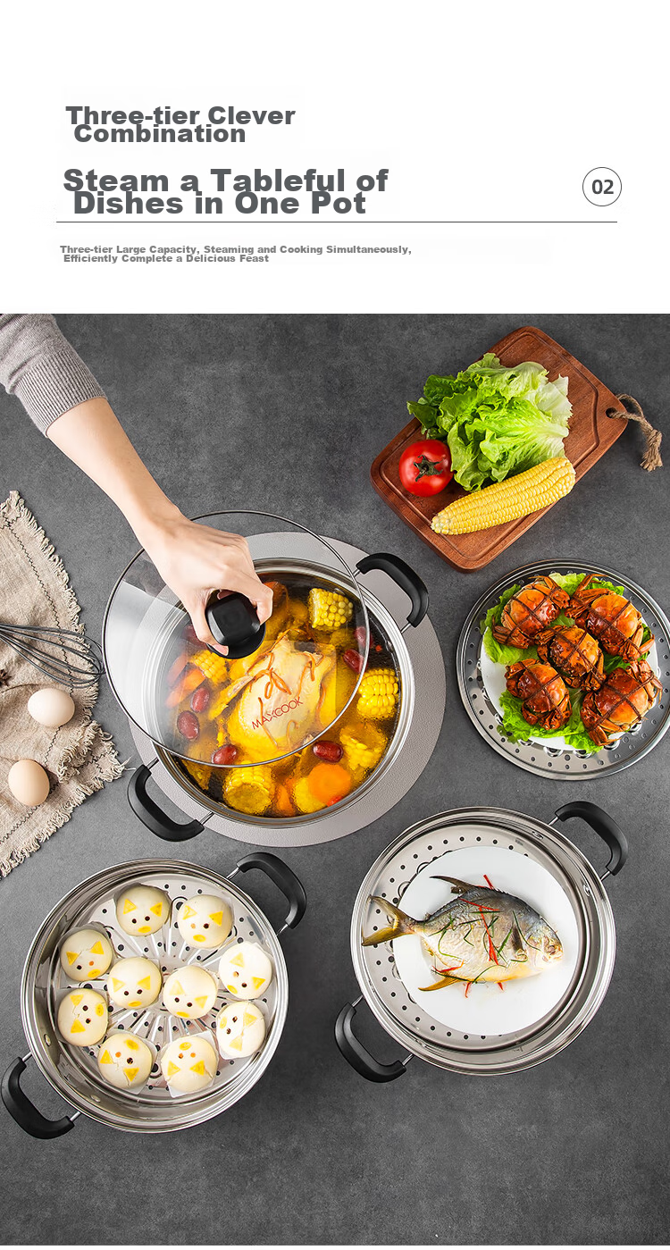 MAXCOOK 304 Stainless Steel Steamer Pot, 26CM Three-Layer Composite Bottom, Compatible with Gas Stove And Induction Cooker 5
