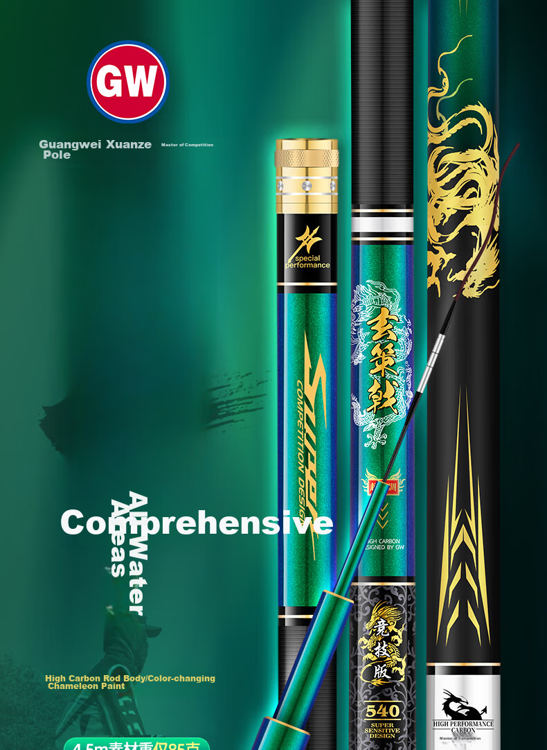 GW Fishing Rod Xuance Jijie Version 7.2, Ultra-Light And Hard, 28 Sections, High Carbon Fiber, Carp Fishing Rod, Black Pit Rod 1