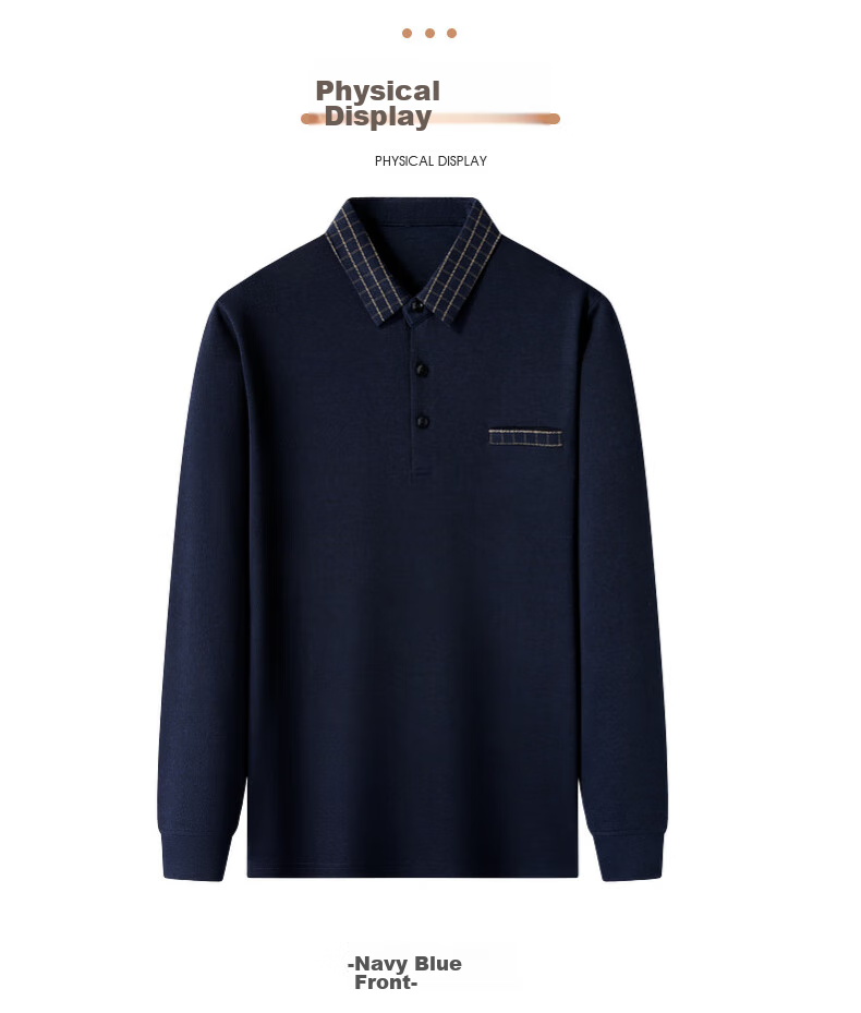 Baocaiyang Middle-Aged And Elderly Long-Sleeve T-Shirt for Men, Spring And Autumn Dad's Wear, Loose Casual Polo Undershirt, Elderly Grandfather's Top Clothing 16