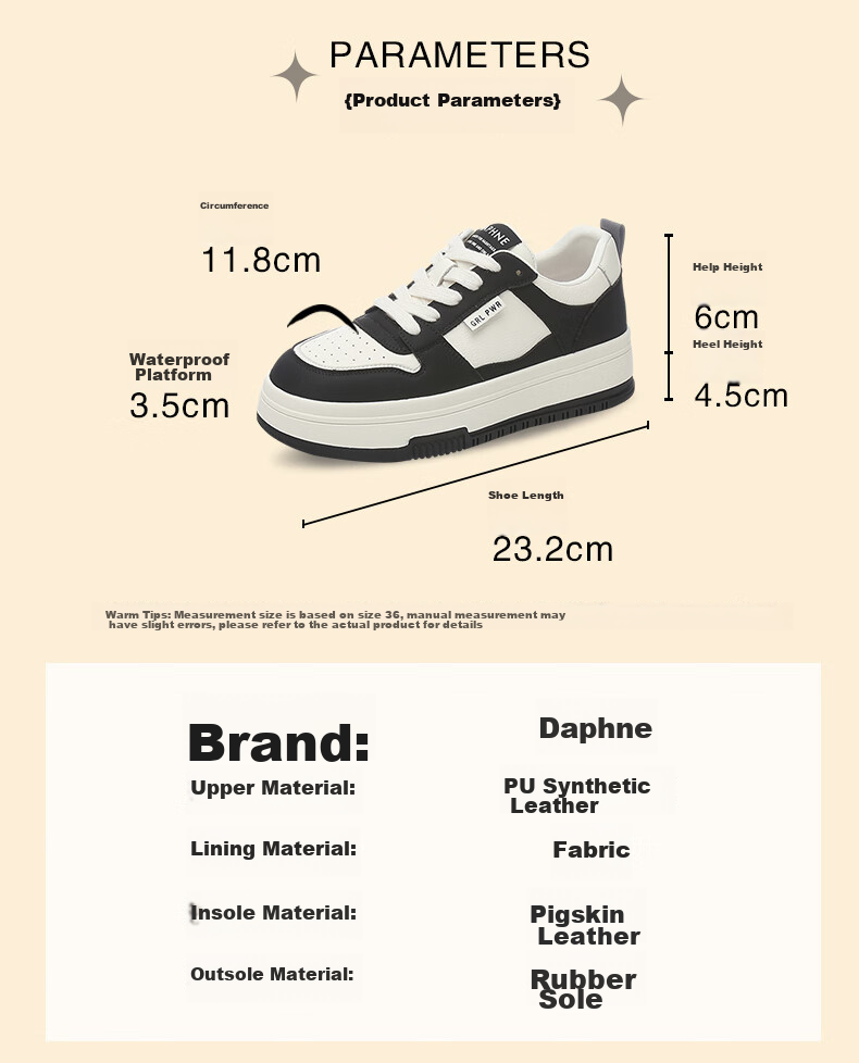 DAPHNE Women's Casual Shoes, Thick-Soled White Sneakers, Versatile Soft-Bottomed Comfortable Flat Shoes, Slimming Athletic Skateboard Shoes for Women, Milk Tea Color, Size 37 3