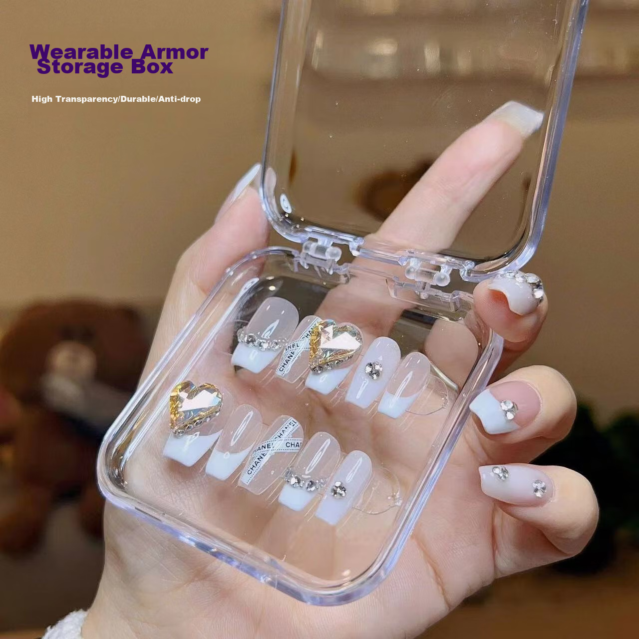 Yushangjiaren Handmade Wearable Armor [Zijin Shanzuan] 10 Pieces, Medium-Long Wearable Armor Nail Stickers Gel Nails 4