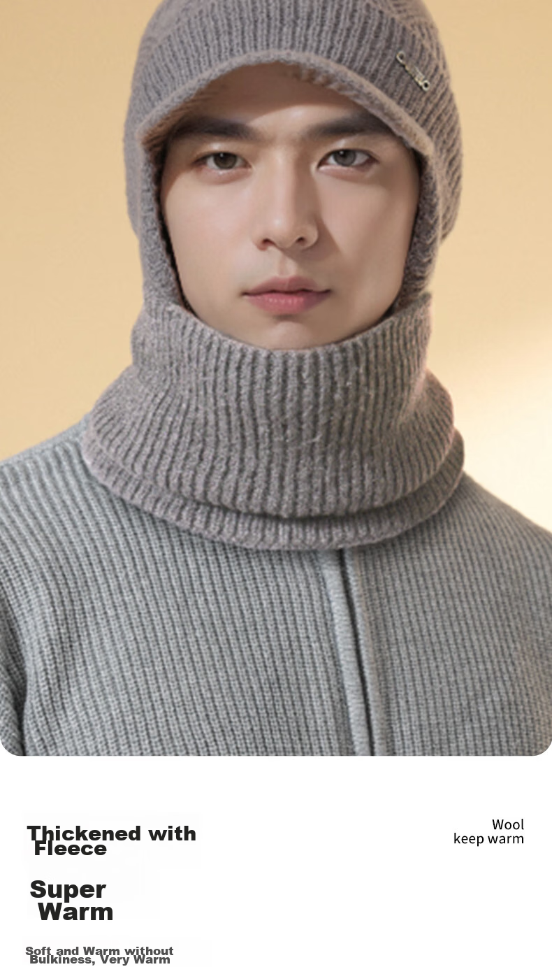 CARTELO Men's Hat, Autumn And Winter Warm Knitted Cap, Fleece-Lined Thickened Cycling Cold-Proof Knitted Hat And Neck Gaiter Two-Piece Set 10