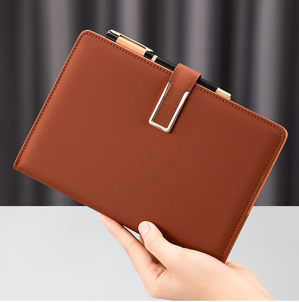 Jiaranheng Business B5 Notebook, Leather Cover Stationery, Large Size, Thickened, Buckle Closure, Journal, Diary, Work Log, Office Meeting Record Book, Customizable, Brow 2