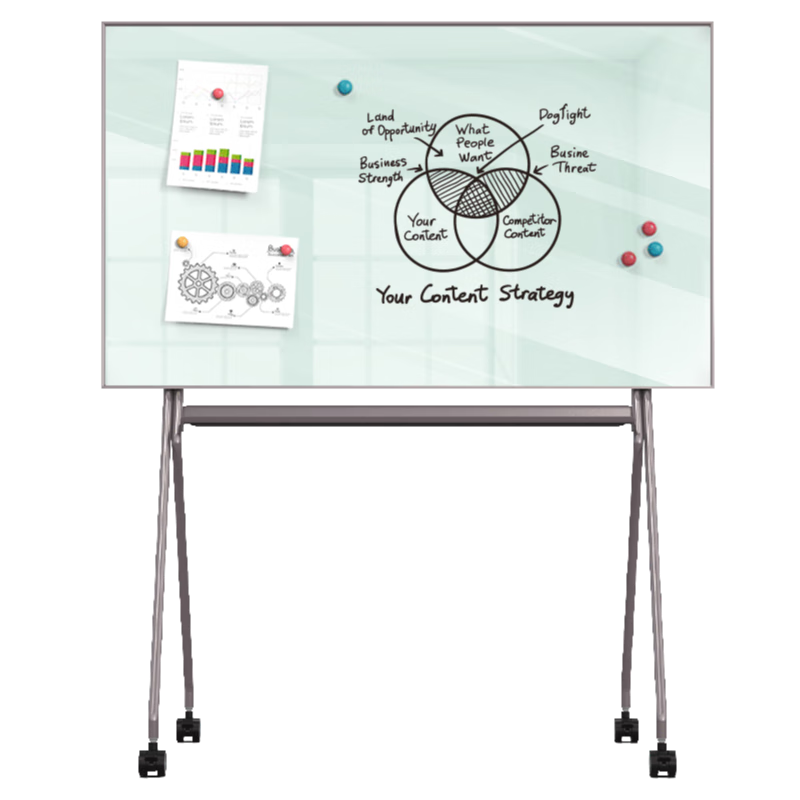 Deli Ballet Stand Glass Whiteboard, 150*90cm Stable Magnetic Tempered Glass with Stand, Office Meeting Writing Board Blackboard, 50071