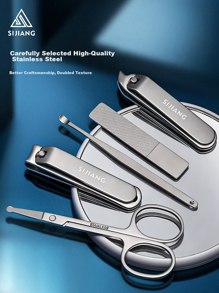 Sijiang Nail Clipper Set with Diagonal Cutting Edge, Anti-Splash Nail Clippers, Ear Pick, Manicure Tools, Green, 5-Piece Set 5