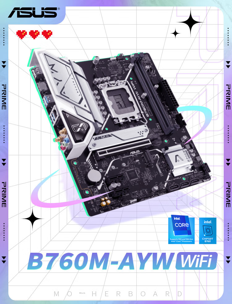 ASUS B760M-AYW WIFI Motherboard, Supports DDR5 CPU 14600KF/12600KF/12490F (Intel B760/LGA 1700) 2