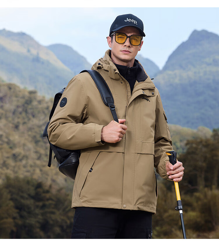 JEEP [Yuanzheng Series Windbreaker] Three-In Outdoor Hiking Jacket with Fleece Inner Layer, Spring And Autumn Windproof Coat for Me 14