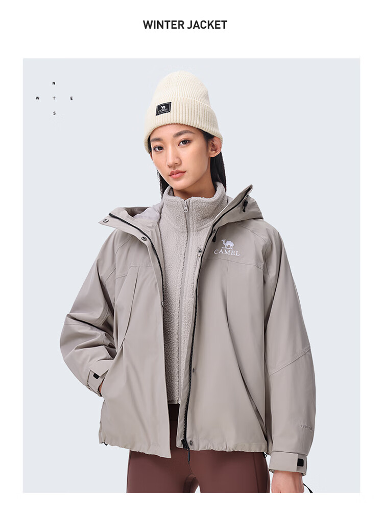 CAMEL Outdoor Jacket for Women, Three-In Waterproof, Windproof, And Warm Inner Liner, Sheepskin Coat, A24CATG706 21