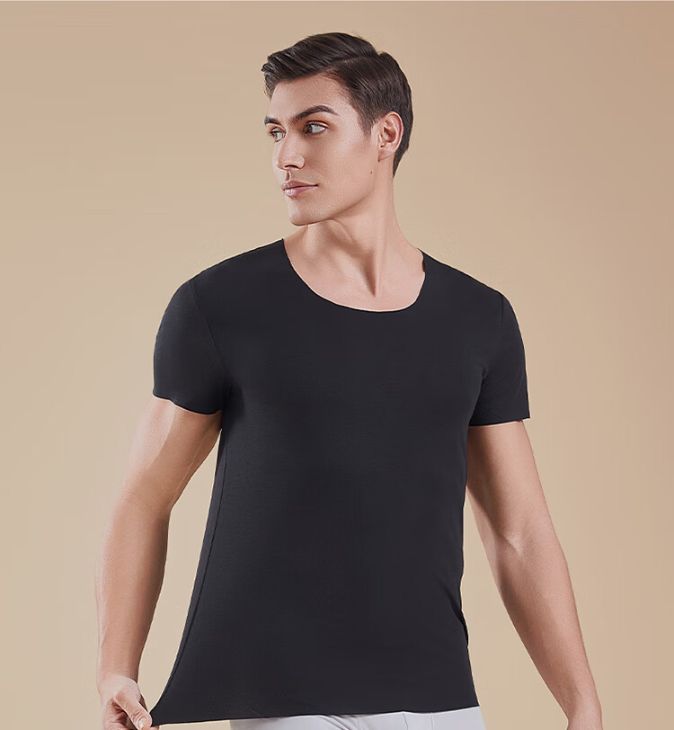 Hosa Men's Short-Sleeve Modal T-Shirt, Autumn And Winter Sports Undershirt, Versatile And Breathable, Black, Size L 2