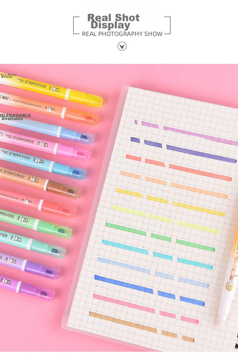 Genvana 12-Color Dual-Tip Erasable Highlighters, Office Training Key Marking Water-Based Pens, Colorful Eye-Catching, Journaling And Drawing Markers G-0545 6