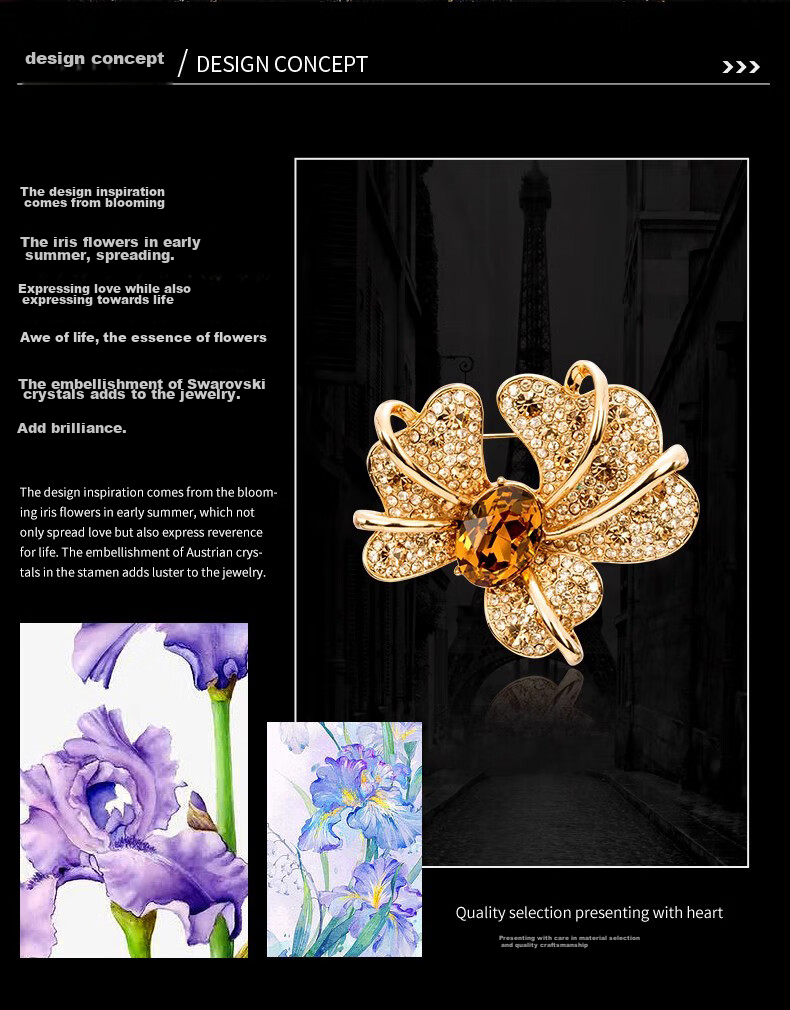 Eternelle French Eternal European Retro Iris Brooch, High-End Jewelry for Women, Austrian Crystal Corsage 2