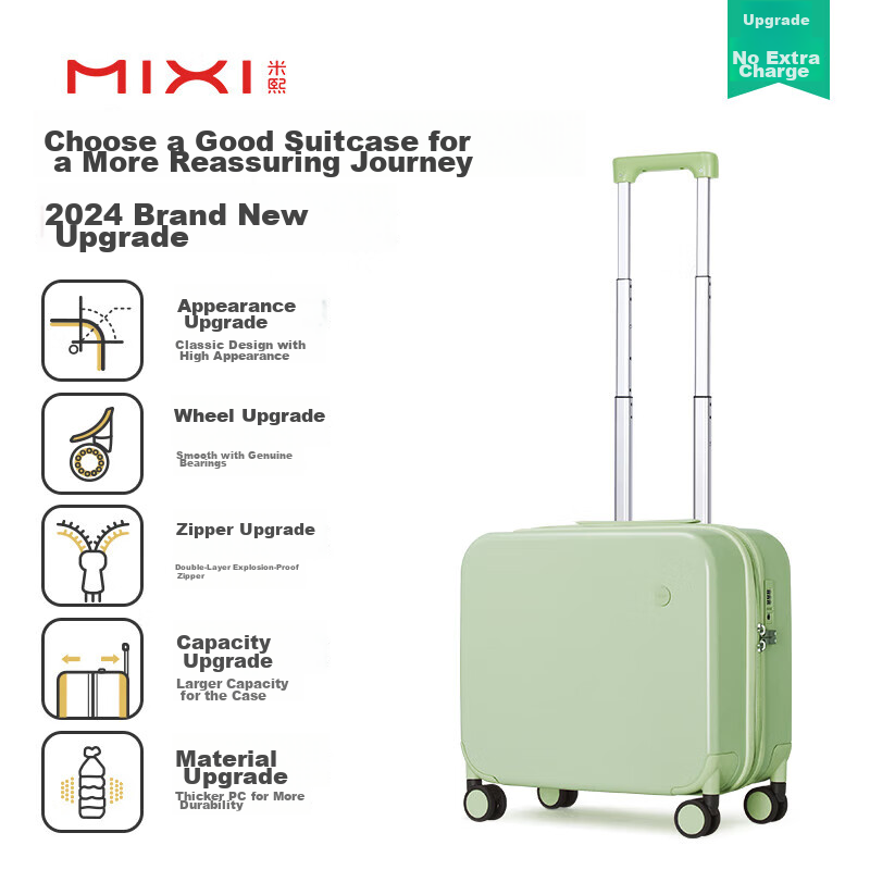 Mixi Carry-On Luggage, Suitcase with Wheels, Travel Case for Men And Women, Small Password Lock Suitcase, 16-Inch, Avocado Green, Size 36