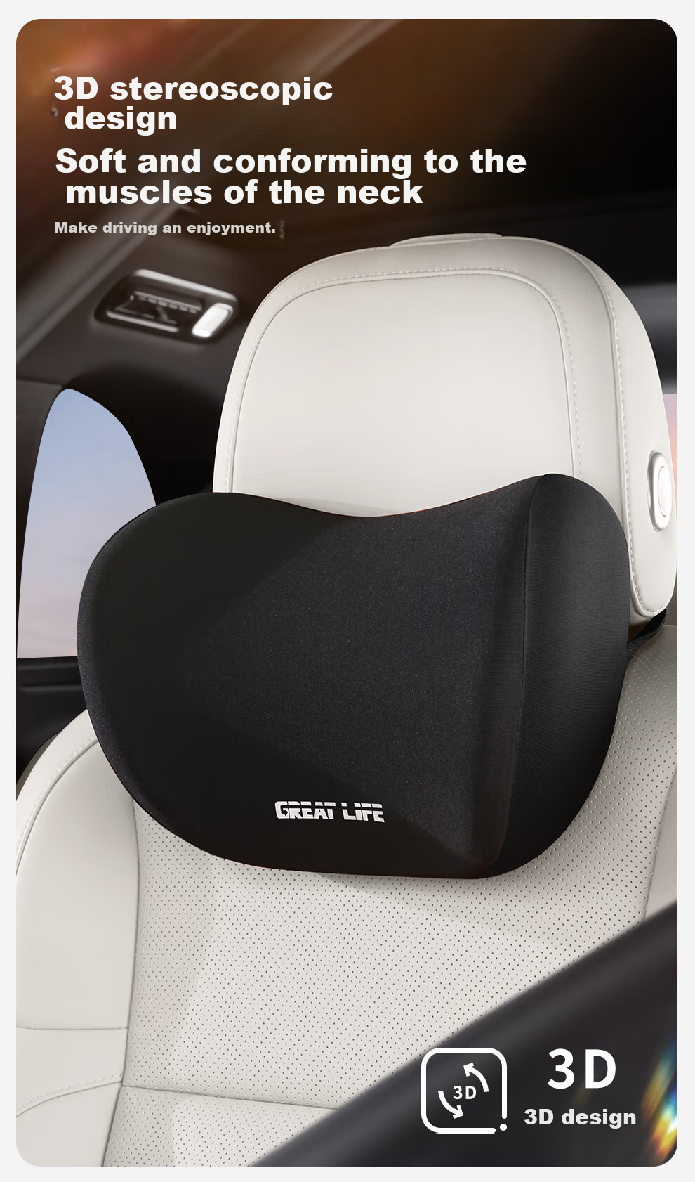 GREAT LIFE Car Headrest And Lumbar Support Set with Memory Foam Neck Pillow And Waist Cushion, In-Car Neck Protection And Lumbar Support Pad 2