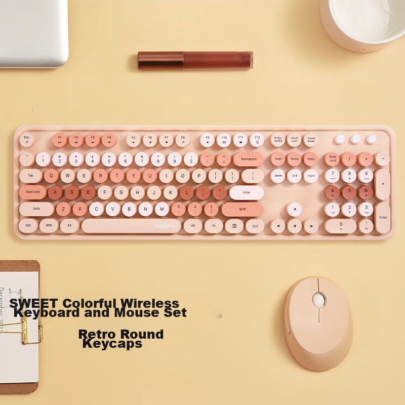 Mofii Sweet Wireless Retro Punk Keyboard And Mouse Set, Office Keyboard And Mouse Set, Mouse, Computer Keyboard, Laptop Keyboard, Milk Tea Color Mixed