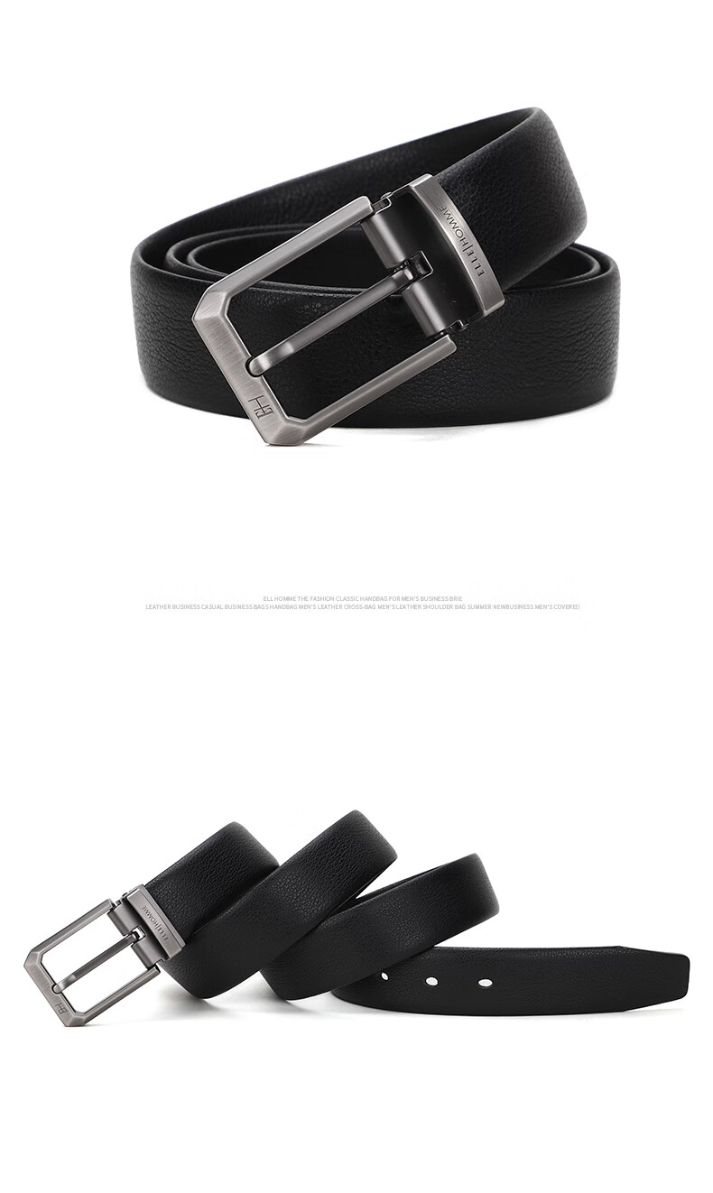ELLE HOMME Men's Leather Belt, Fashionable Pin Buckle Waistband, Top-Grain Cowhide Casual Trouser Belt for Men 35813, Birthday Gift for Me 8