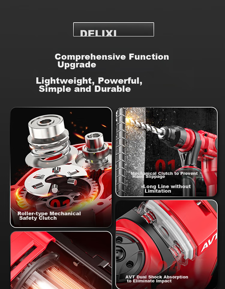 DELIXI Electric Hammer, Chisel And Drill, High-Power Three-In Impact Drill, Concrete, Home Use, Multi-Functional Electric Tool, Plug-In Electric Hammer 5
