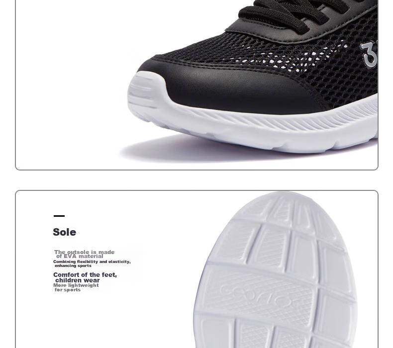 361° Children's Running Shoes Summer 2026 Boys And Girls 3-12 Years Old Lightweight Large Mesh Running Shoes Black Size 34 43