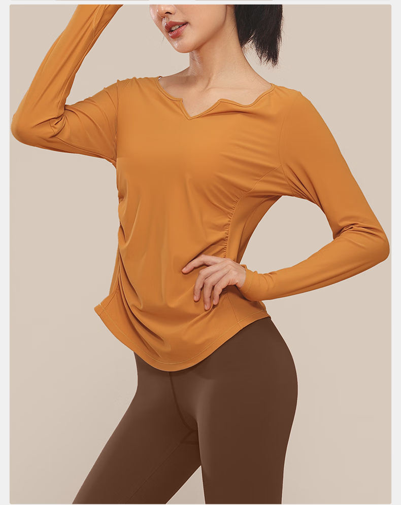 VFU Xiaomanyao Yoga Top, Long Sleeve Women's Quick-Dry Sun Protection Fitness Workout Shirt, Pilates Cover-Up, Autumn, Yellow Peach Color, Size L 14