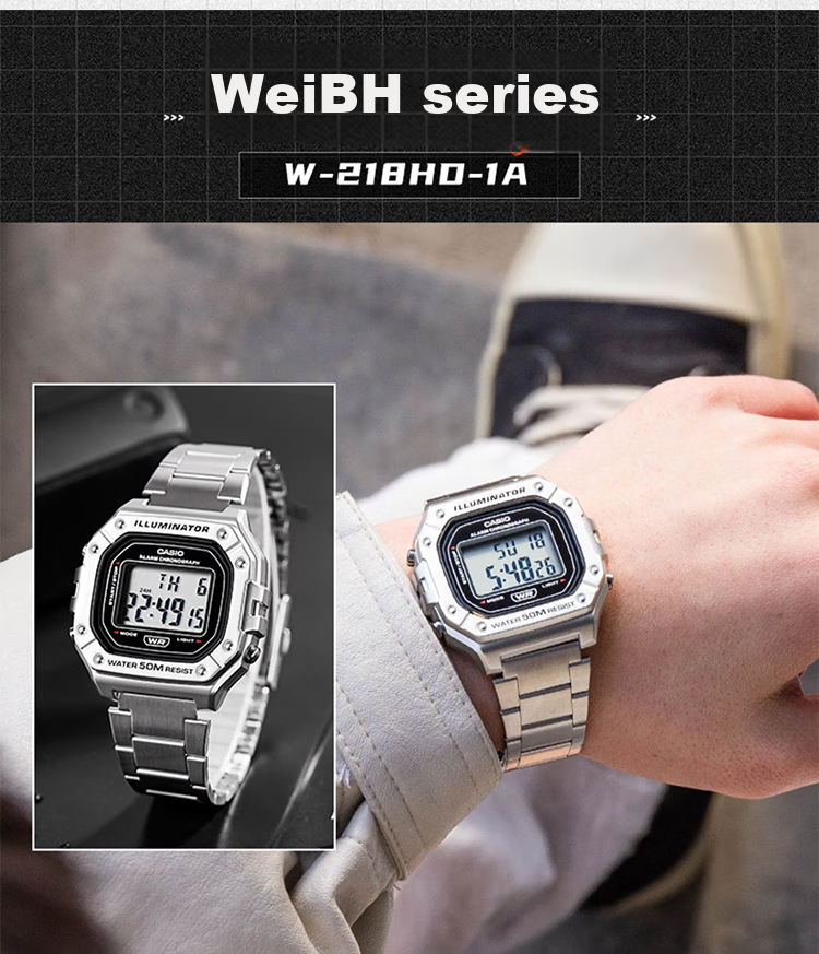 Casio Watch, Men's Retro Small Square Sports Waterproof Student Watch for Men And Women, F91W Series Watch W-218H 27