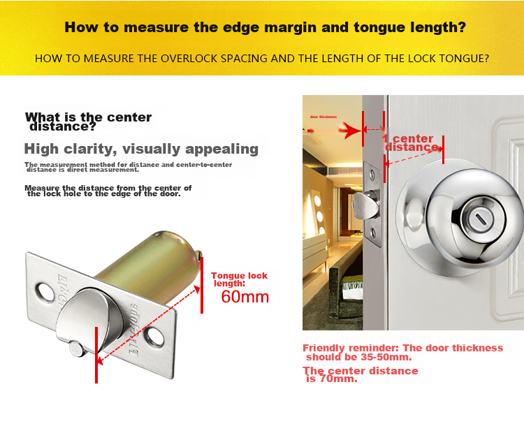 Fly.Globe Spherical Lock, Indoor Bedroom Door Lock, 304 Stainless Steel Ball Lock, with Double Latch 5