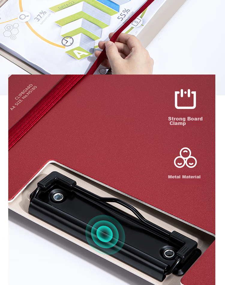 Deli A4 Vertical Folding Clipboard, Conference Folder, Thickened File Holder, Writing Board, Writing Pad for Office Use, Document And Exam Paper Storage Folder, Nirvana Red NS180 6