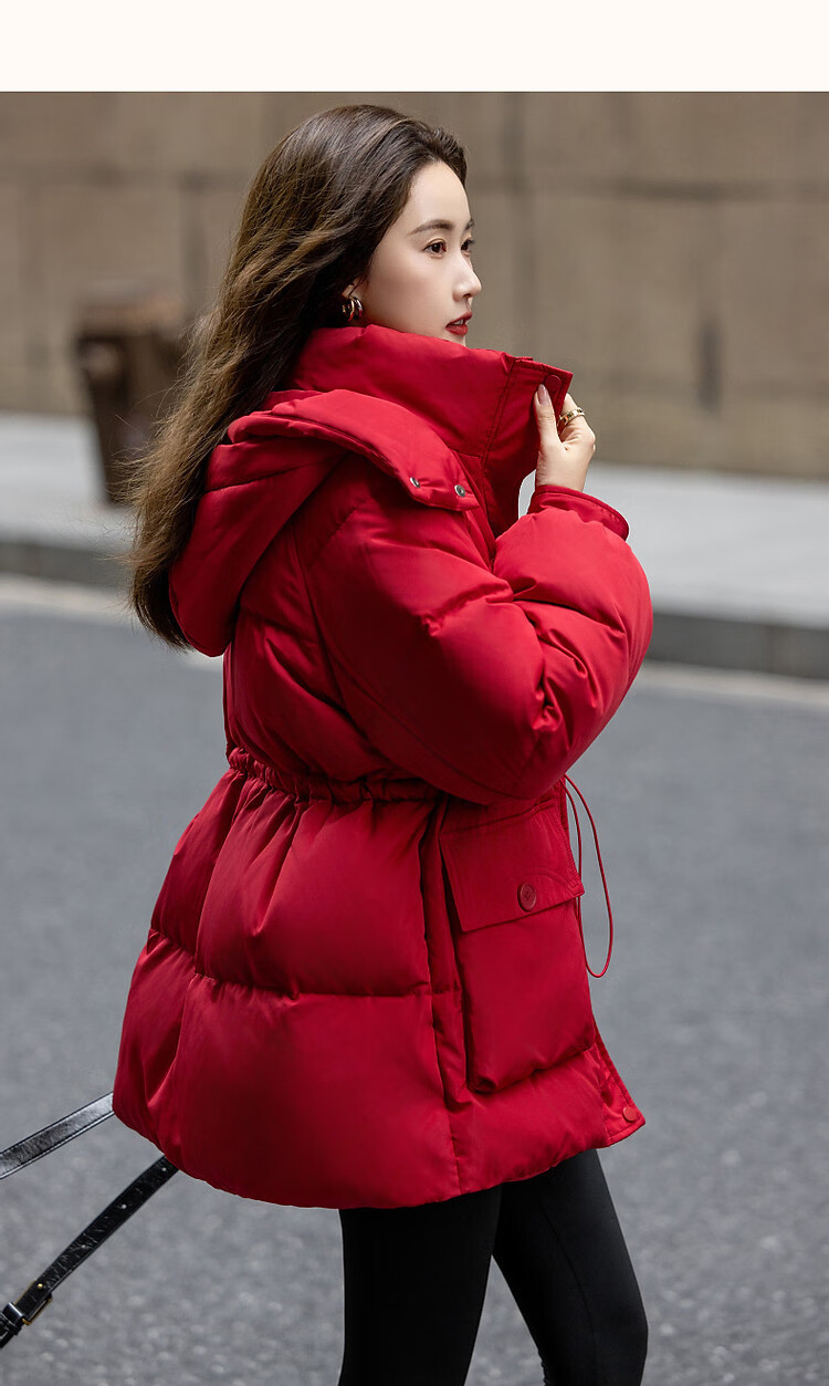 DME High Warmth Battle Robe Winter Cold-Resistant 90% Duck Down Adjustable Waist Large Patch Pocket Petite Women's Down Jacket 13