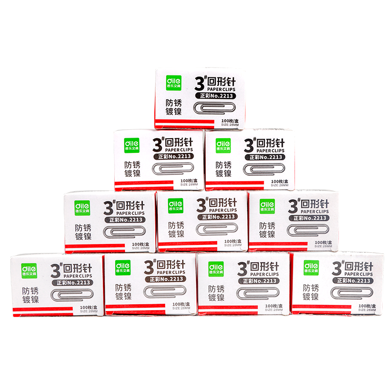 DiLe Premium Series No. 3 Paper Clips, Silver Metal Binder Clips for Office Stationery And Financial Use, 100 Pieces/box, Pack of 10 Boxes, 2213