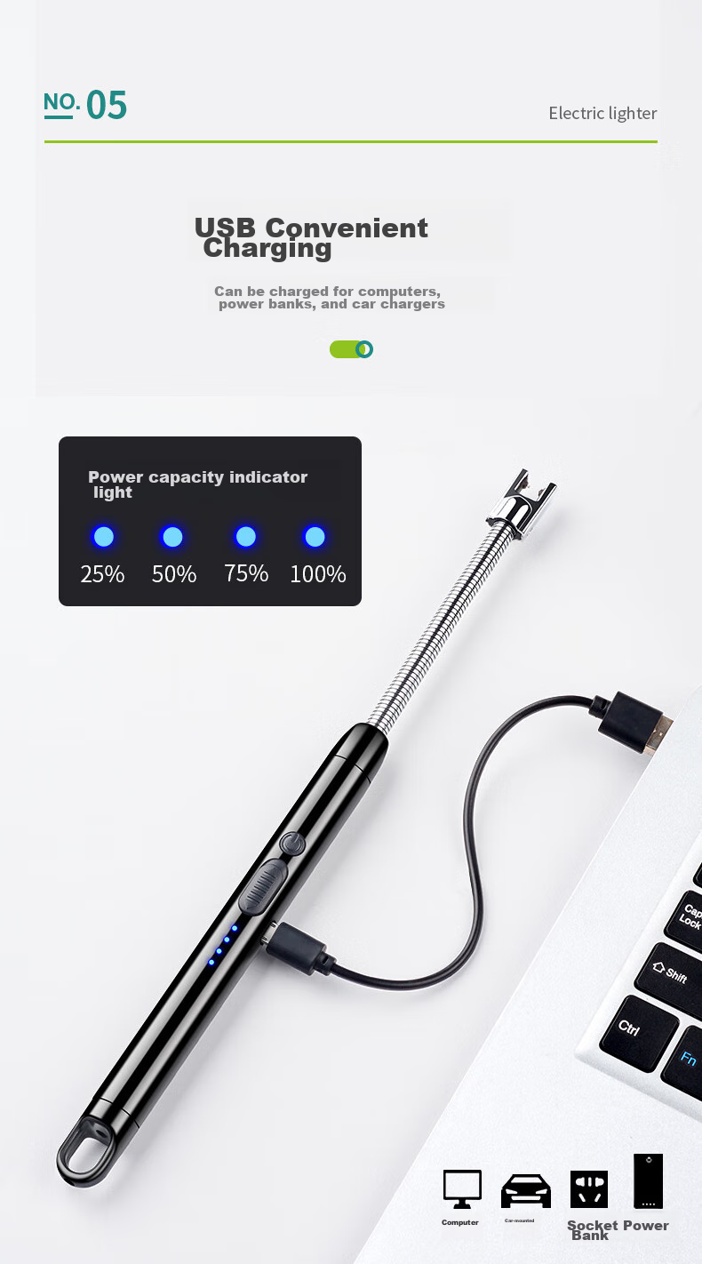 AOmeiyou Igniter, Pulse Ignition Device, Gas Stove Lighter, Coal Gas Stove Ignition Stick, Long-Handled Camping Picnic Rechargeable Model 9