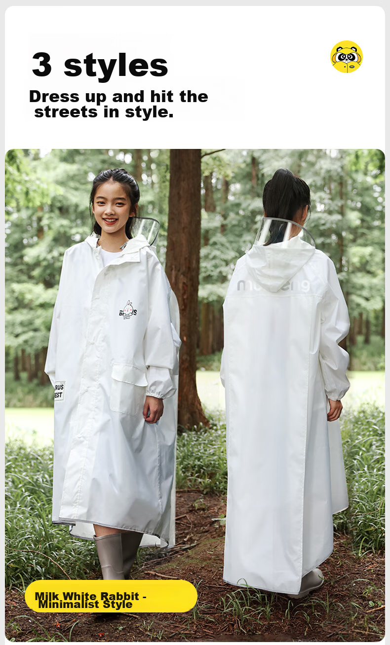 Moremerry Children's Raincoat, for Boys And Girls, Full Body Waterproof Thickened Poncho, Student School Raincoat, Khaki Cute Duck, 3XL 23