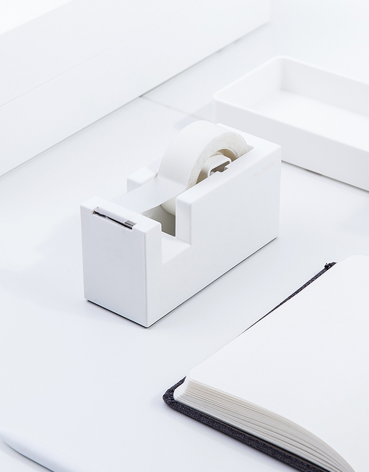 Deli Tape Dispenser, German Creative Design, Transparent Tape Cutter, Non-Slip Base, Smooth Cutting, for Office And Home Use, Ivory White NS121 4