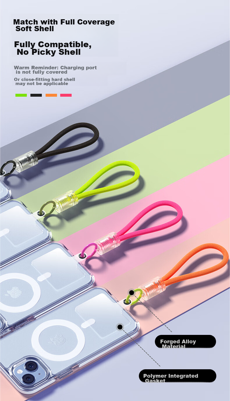 BIAZE Phone Wrist Strap, Short Anti-Theft And Anti-Loss Handheld Strap Case, Transparent Pad, Unisex, Suitable for Apple 17/Huawei/Xiaomi Phones And Others, SP5-Fluorescent Gree 6