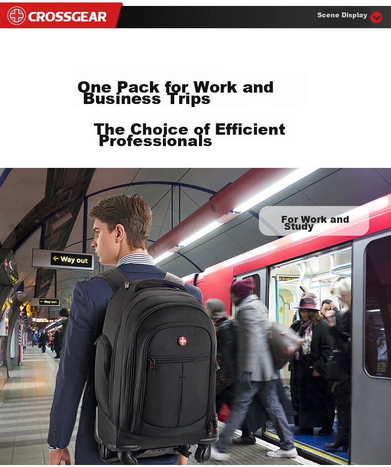 CROSSGEAR Backpack with Wheels, 15.6-Inch Laptop Bag for Men And Women, Business Travel, Outdoor Adventures, Carry-On Luggage with Wheels 12