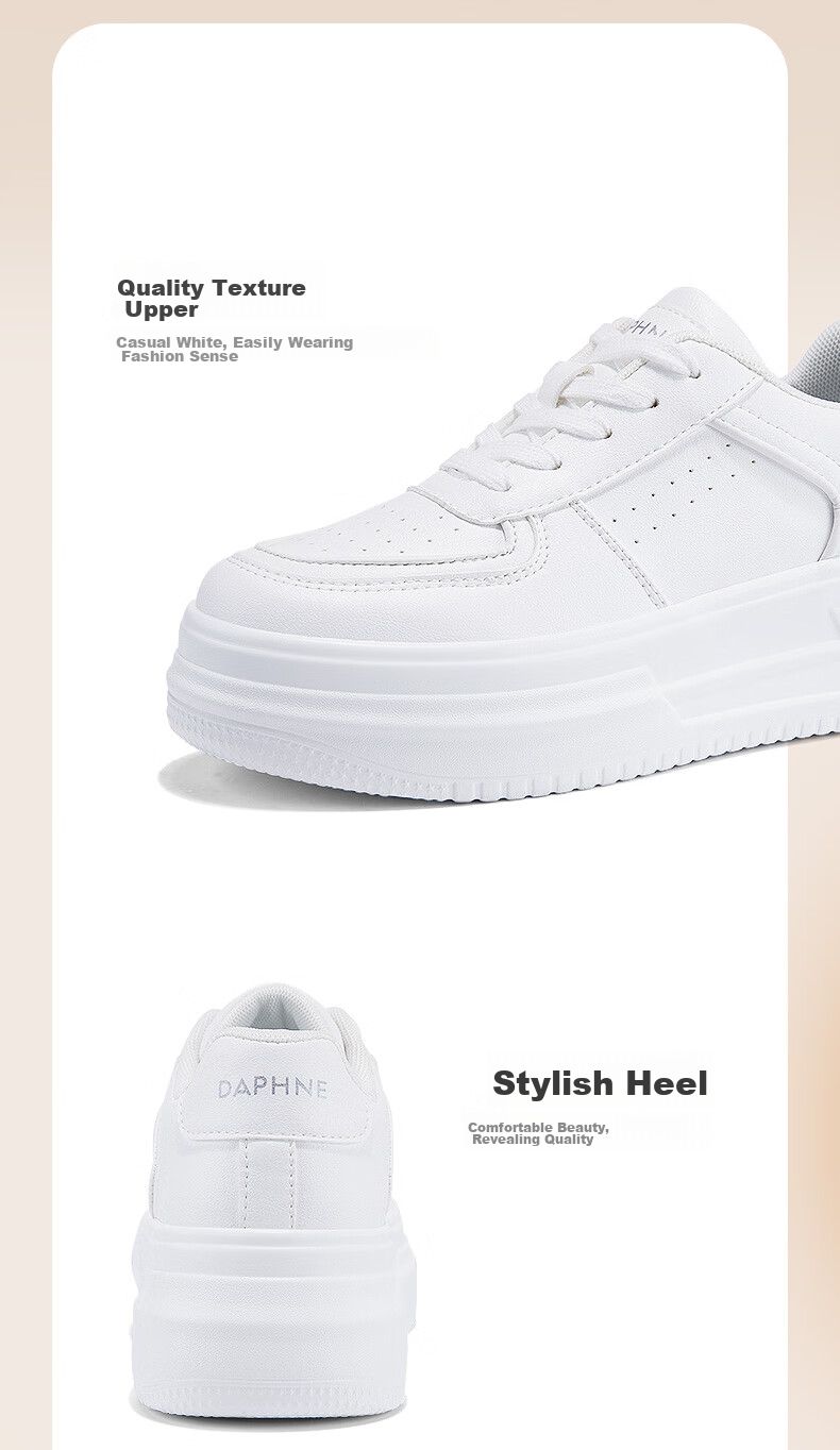 DAPHNE Thick-Soled White Sneakers for Women, 2026 New Popular Style, Casual Sports Shoes, Versatile Board Shoes for Women, White, Size 38 8