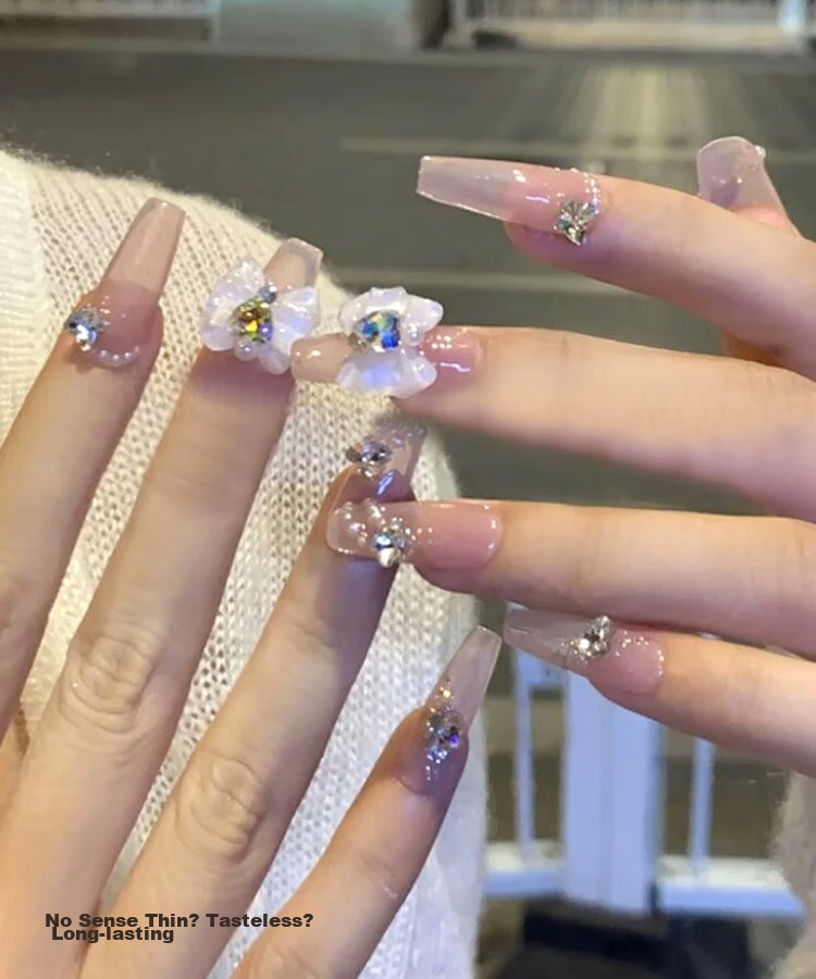 Meifuyu Nail Stickers, Handmade Wearable Nails (Yue Xiaoshan Tea Flower S Size), Long Nail Tips, Gift for Girlfriend, MF8213 13