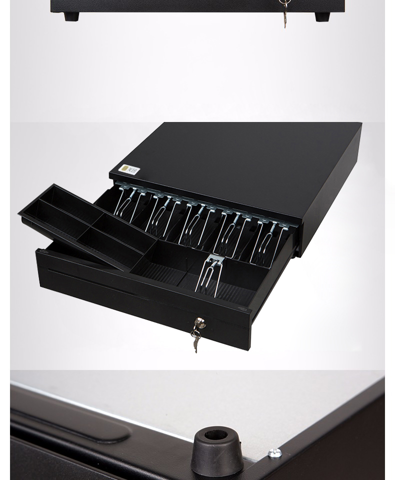 Meituan Black Large Cash Box, 5 Compartments for Bills + 4 Compartments for Coins, 3-Level Lock, RJ11 Crystal Connector, Cash Register, Money Box 6