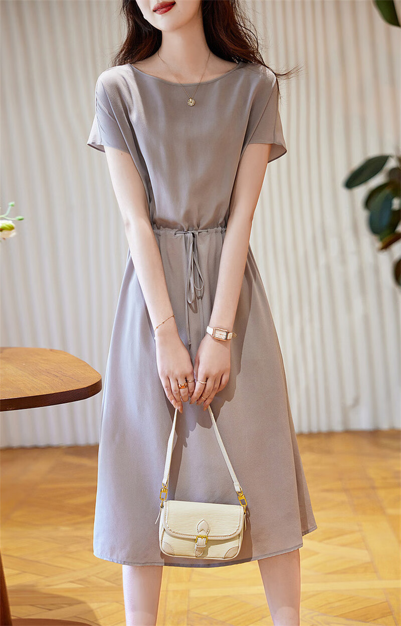 Dme Spring And Summer Silk Dress, High-End Mulberry Silk New Style Round Neck Seamless Shoulder Straight Silk Mid-Length Women's Dress 10