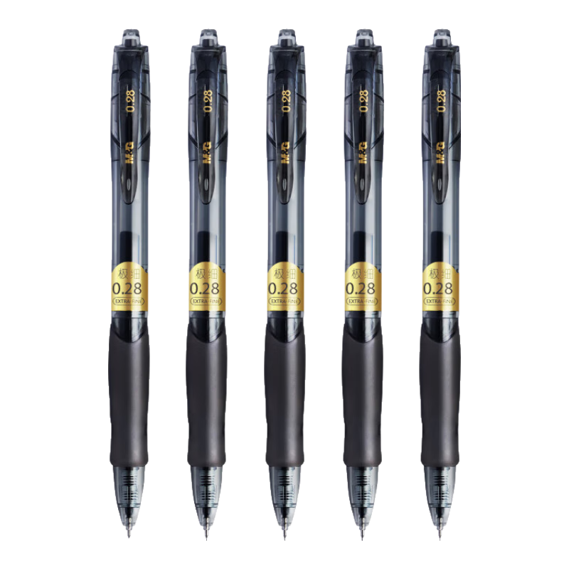 M&G Stationery, 0.28mm Black Gel Pen, Ultra-Fine Line Financial Accounting Signing Pen, Retractable Quick-Drying ST Tip Smooth Writing Pen for Exams, 5 Pens/box, AGP023Y7 Postgraduate Entrance Exam