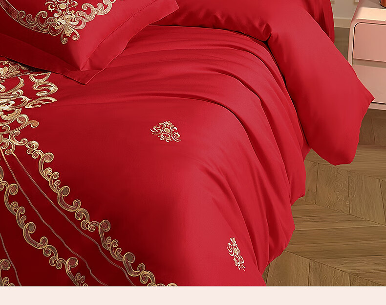 Shuixingjiafang Wedding Bedding Set of Six Pieces, 100% Cotton, Red, Wedding Bed Sheet And Duvet Cover, New Wedding Gift, European Embroidery Style, for 1.8m Bed 15