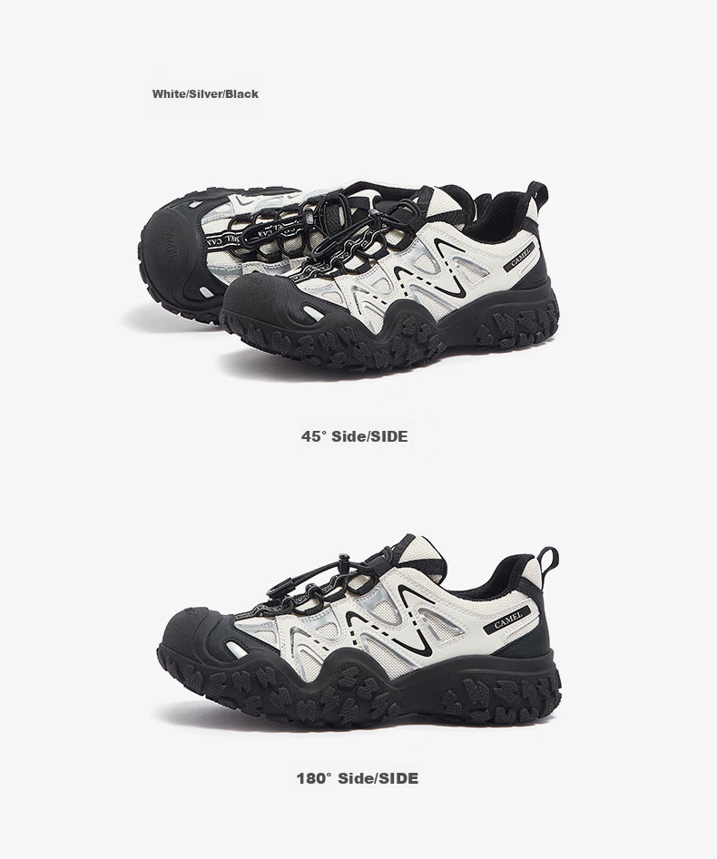 CAMEL Ugly-Cute Hiking Shoes for Women, Fashionable Color-Block Outdoor Casual Shoes L24S076620 Beige/silver/black 40 56