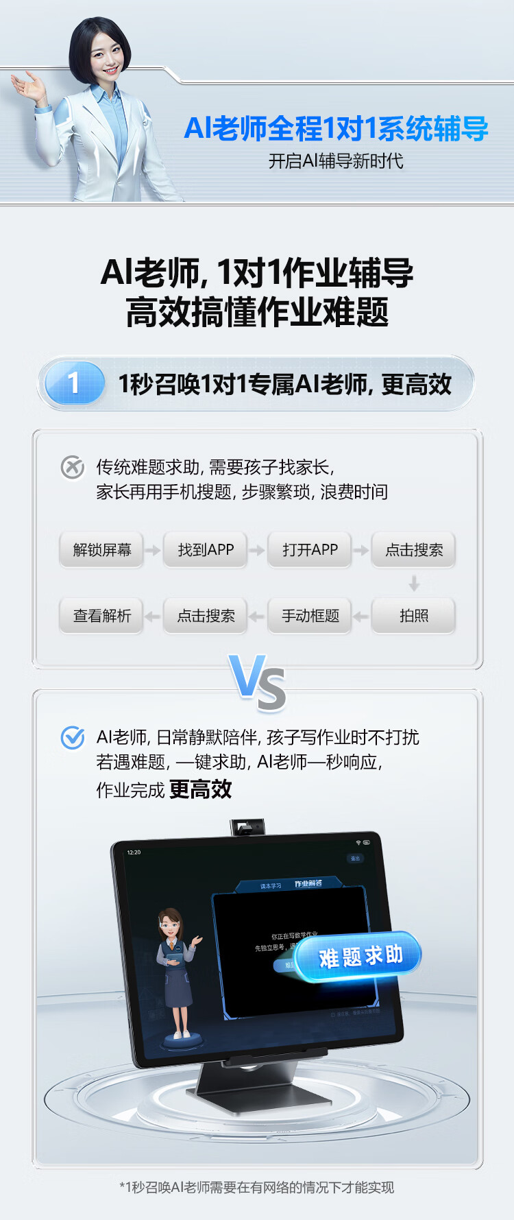 BBK AI Learning Machine S10 【New Release】AI Contextual Learning Super AI Xiaobu All-Age All-Subject Student Tablet 14.2-inch Eye Protection Large Screen 8+256GB 5