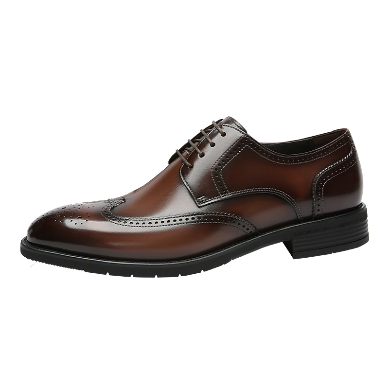 Goldlion Men's Shoes, Fashionable Formal Leather Shoes, Comfortable Suede Brogue Shoes, 55013044642A, Light Brown, Size 40