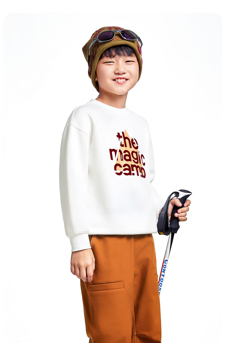 Annil Children's Clothing, Boys And Girls Long-Sleeve Sweatshirt, 2024 Autumn New Sports Printed Outdoor Warm Loose Fit, Off-White, Size 110 8
