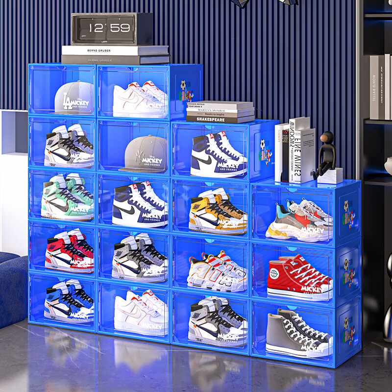 QDZX Transparent Shoe Box, Dust-Proof And Moisture-Proof Shoe Rack, Front-Opening Storage Box, Storage Cabinet, Blue, 1 Piece 1