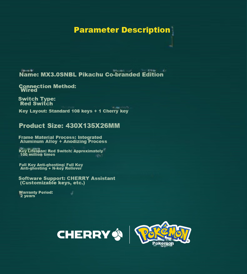 CHERRY MX3.0S Mechanical Keyboard Pikachu IP Collaboration Edition Pokemon Gift Box Wired 108-Key Keyboard with Alloy Shell for Computer, Office, Gaming And E-Sports 12