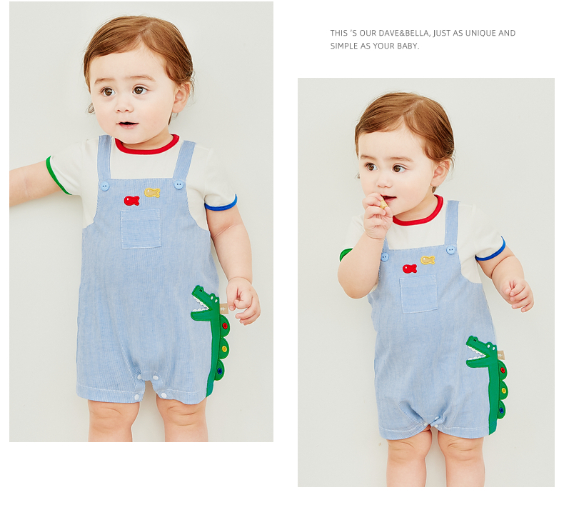 DAVE & BELLA Baby Clothes, Newborn Onesie, Infant Romper, Summer Thin Cotton Style for Boys, DB17261 Blue, Baitiao Pattern, 73cm 7