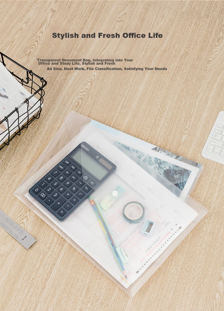 Deli 10 A4 Thick Transparent File Folders, Button Closure Document Sleeves, Waterproof Archive Bags for Contracts And Papers, Financial Receipt Storage, Study Supplies, P05501A 5
